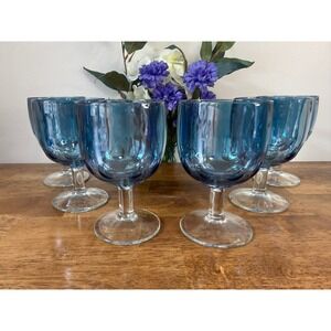 Vintage Bartlett Collins Iridescent Blue Carnival Glass Goblets Mid Century Bar